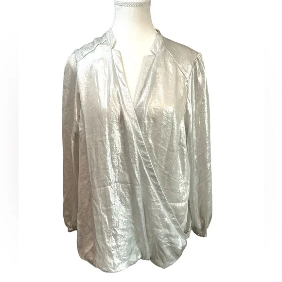 Melissa McCarthy x Seven7 Metallic Long Sleeve Faux Wrap Blouse Size 0X BNWT - Picture 1 of 7
